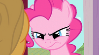 Pinkie Pie looks at Applejack angrily S1E25