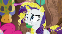 Rarity smiling awkwardly S7E19