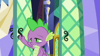 Spike entering the castle library S8E21