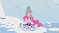 Twilight, Pinkie, and Spike in a pile S1E11