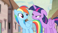 Twilight narrows her eyes at Rainbow S5E1