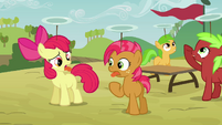 Apple Bloom and Babs sticking their tongues out S3E08