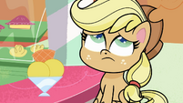 Applejack next to an ice cream sundae PLS1E3a