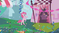 Pinkie Pie standing on her hind legs in her gala fantasy S1E03