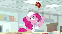 Pinkie Pie tosses stand-up sheet S9E14