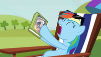 Rainbow is seen reading it again in Too Many Pinkie Pies.