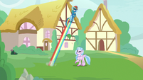 Rainbow Dash zooms back into the sky S9E3