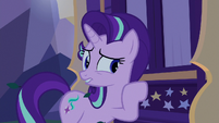 Starlight Glimmer knocking on Trixie's wagon S6E25