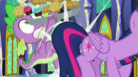 Twilight Sparkle backs up into Spike S8E24