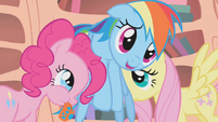 Pinkie Pie and Fluttershy help Rainbow up S1E09