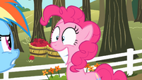 Pinkie Pie smiling at Rainbow Dash S2E15