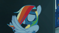 Rainbow Dash styling her mane S6E7