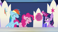 Rainbow and Pinkie Pie laughing loudly S6E15