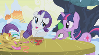 Rarity asks Twilight if she wants to try S1E11