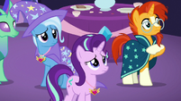 Starlight, Trixie, and Sunburst look concerned S7E1