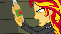 Sunset Shimmer looking at cider bottle EG