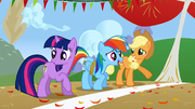 Twilight Rainbow and Applejack getting ready S1E13