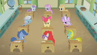 Great, now the whole class knows! And Sweetie Belle has been replaced by a teal coated, gold haired imposter!