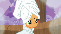 Applejack giving Rarity a sorry look S6E10