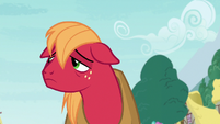 Big Mac looking at Lyra and Bon Bon S8E10