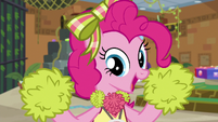 Pinkie Pie cheering at the fourth wall S7E2