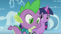 Twilight and Spike looking at the scroll S5E25
