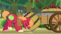 Big Mac pushes barrel of apples onto cart S9E10