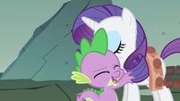 Spike hugging his fair lady Rarity of the House of Pony Tudor.