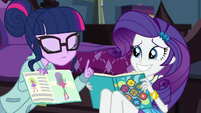 Twilight Sparkle wagging her finger at Rarity EGDS6