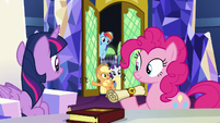 Applejack and friends enter the castle throne room S7E11