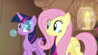 Fluttershy hears Dr. Horse cough bubbles S7E20