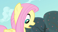 Fluttershy looking down at an apple S4E7