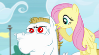 Fluttershy whispering at Bulk's ear S4E10