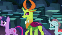 Twilight, Thorax, and Ocellus leaving S9E3