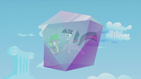 Twilight and Spike frozen in a crystal block S5E25