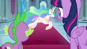 Celestia prances around the throne room S8E7