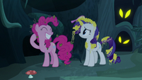 Pinkie Pie grinning widely at Rarity S7E19