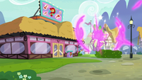 Spike is teleported outside the restaurant S9E16