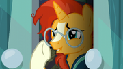 Sunburst nervously straightens his glasses S6E1.png