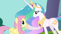 Celestia with hoof on Fluttershy's chin S03E10