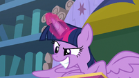 Twilight grinning coyly at the students S8E15