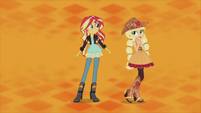 Applejack and Sunset on orange background EG2