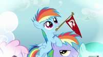 Filly Rainbow Dash on her father's head S3E12