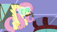 Fluttershy nailing a stool to the ceiling S7E12