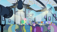 The ponies' eyes all on Fluttershy.