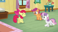 Sweetie and Scootaloo excited about Apple Bloom's cutie mark S5E4