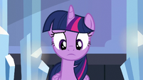 Twilight looking confused at Spike S6E16