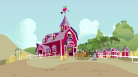 Applejack, Big Mac, and Filthy Rich at the barn S6E23