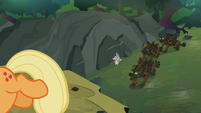 Having got their attention, Applejack runs for it to distract them!