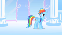 Rainbow Dash about to pull off Derpy's sticker S1E16